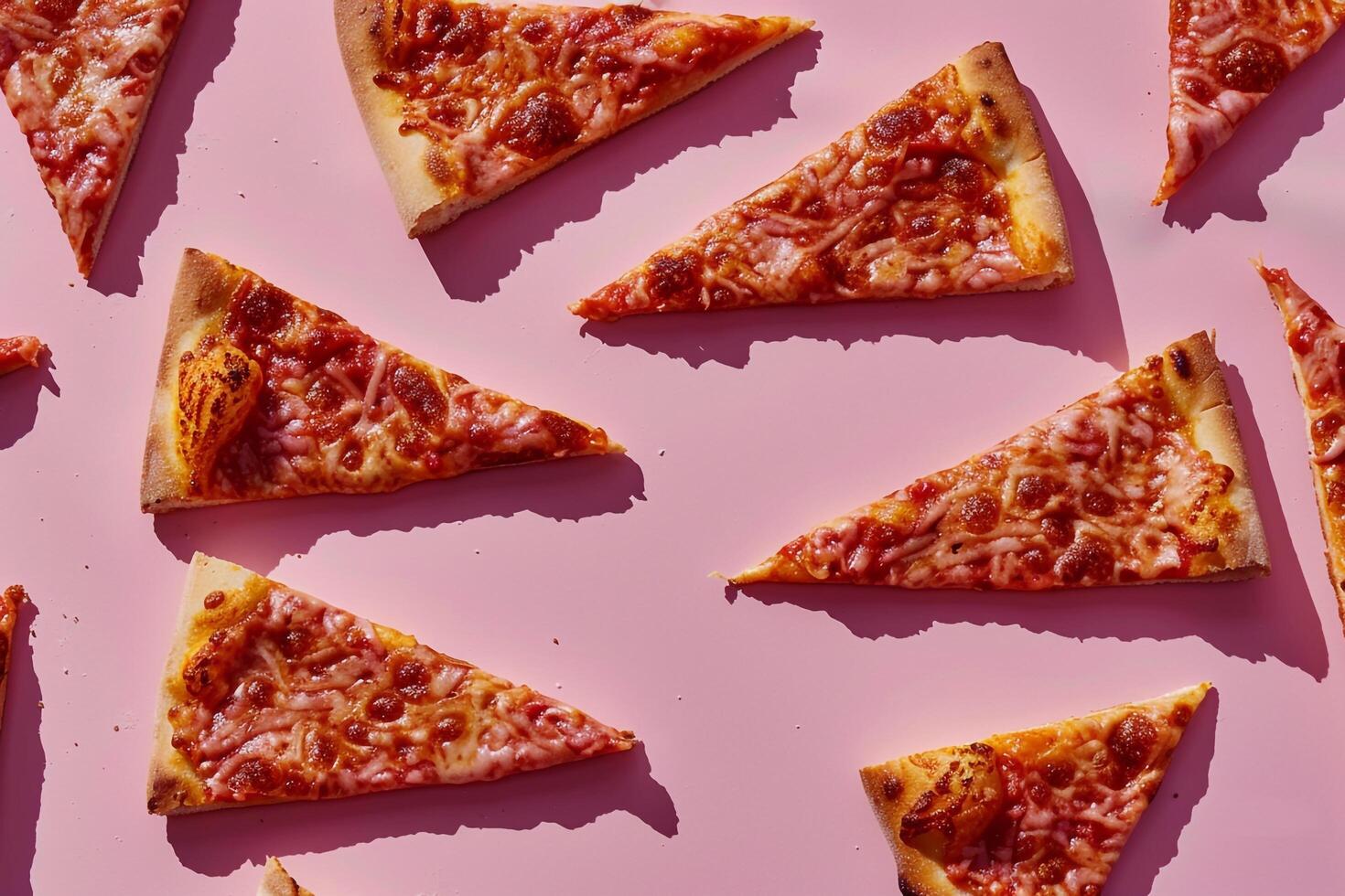 Pizza Slices Arranged Asymmetrically on Textured Pink Background for Food s photo