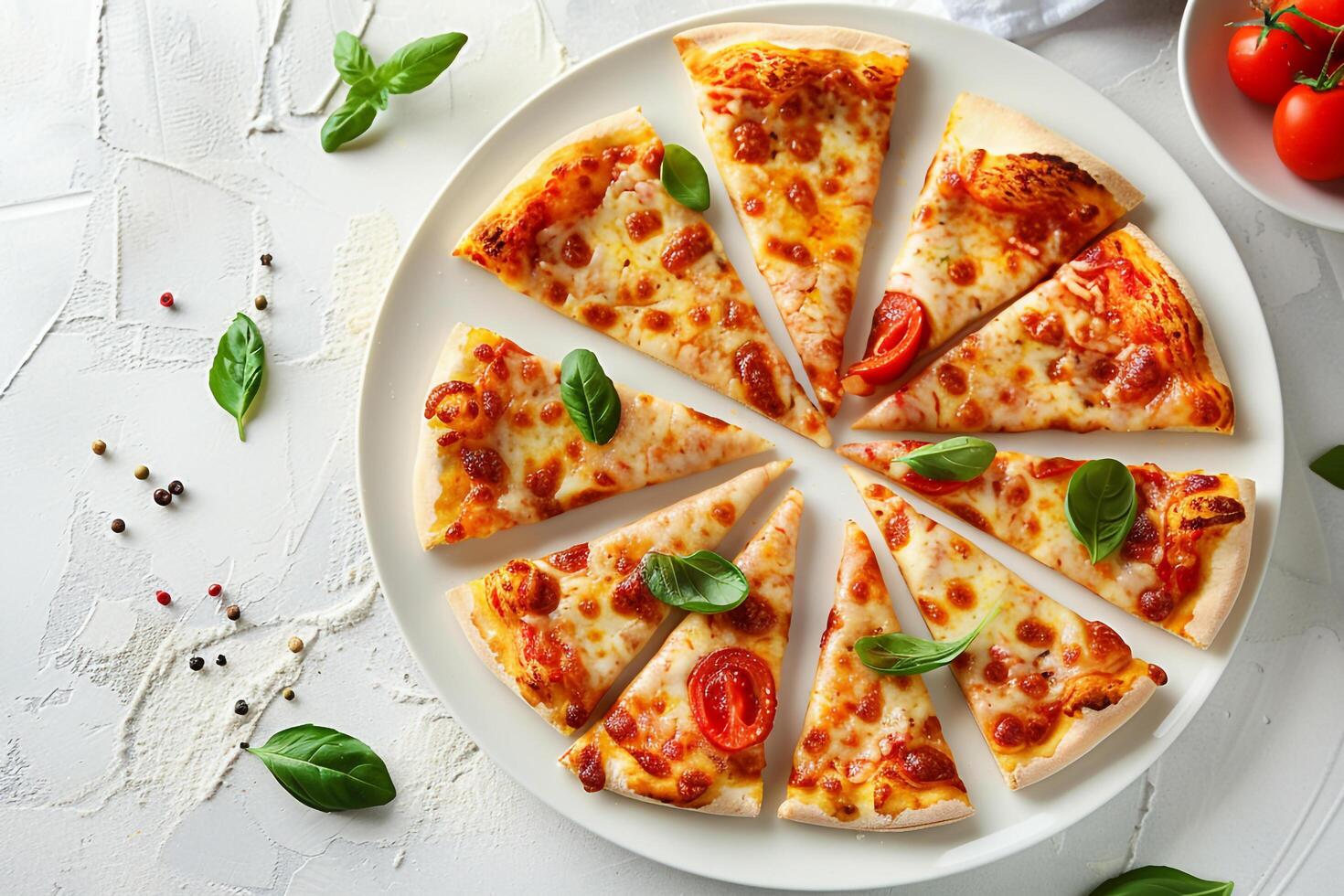 Pizza Slices Arranged Asymmetrically on Plate photo