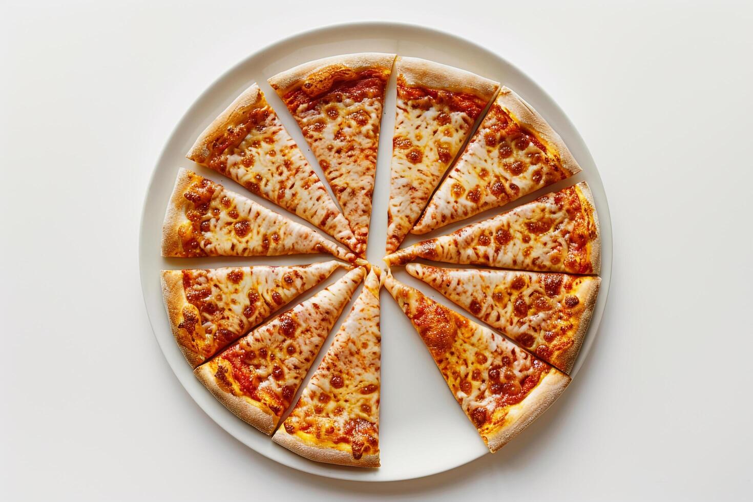 Artistic Pizza Slices Arranged in Circular Pattern on Ceramic Plate photo