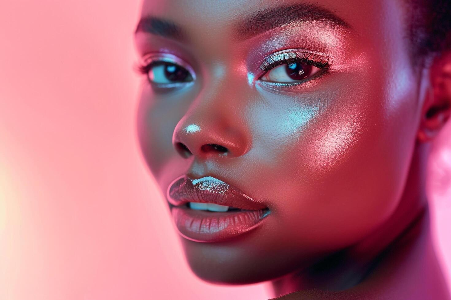 Model with Pink Makeup and   Attire photo