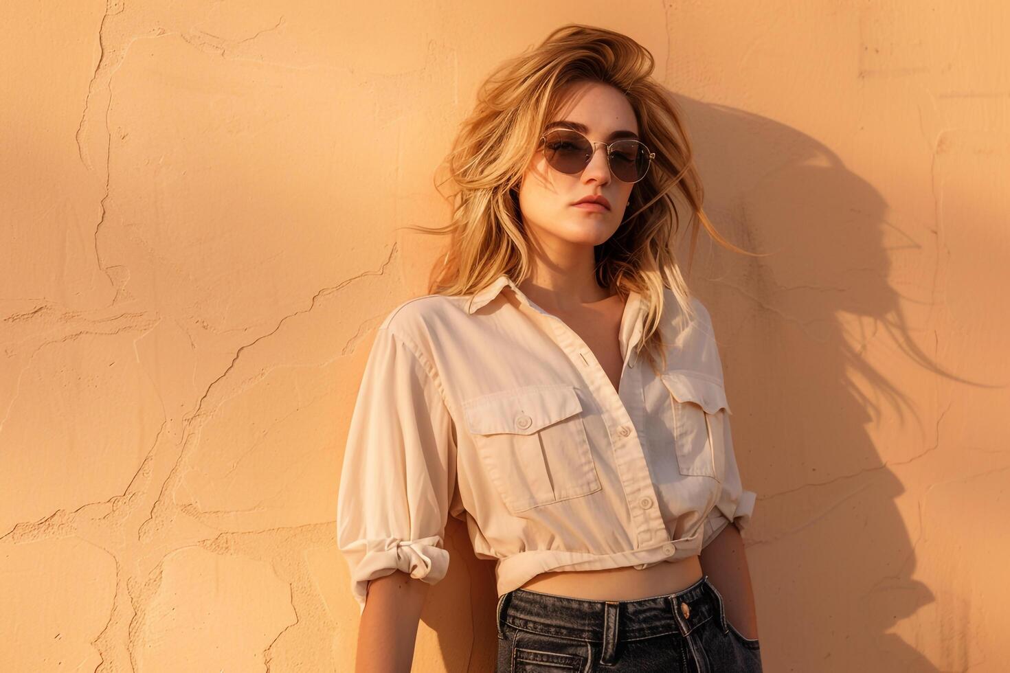 Woman in Laid Back Chic Outfit with Casual and Relaxed Style photo