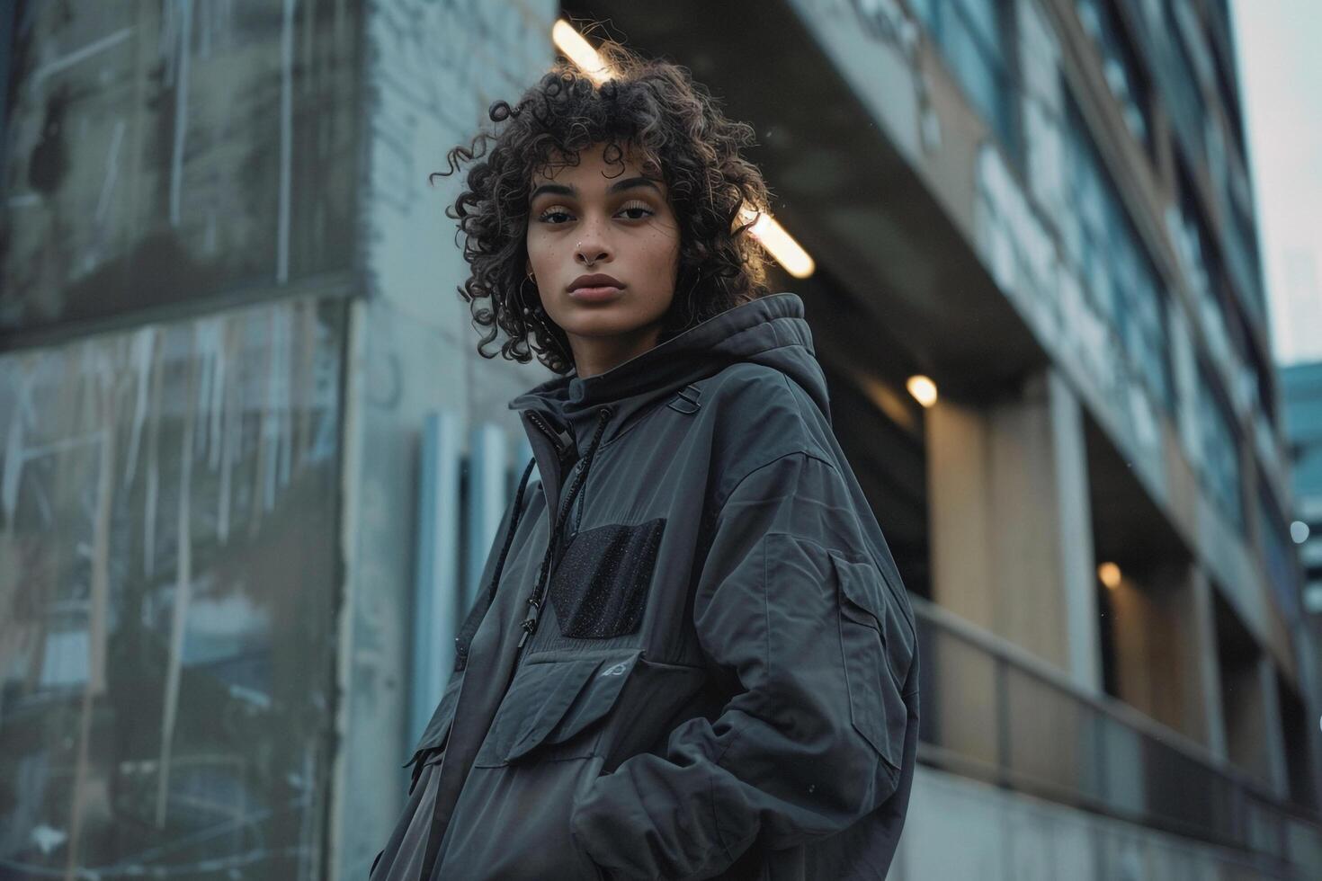 Model in Streetwear with Concrete and Urban Style photo