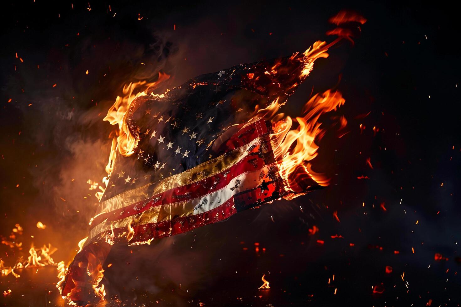 American Flag on Fire Symbolizing Turmoil and Conflict in a Powerful Visual Statement photo