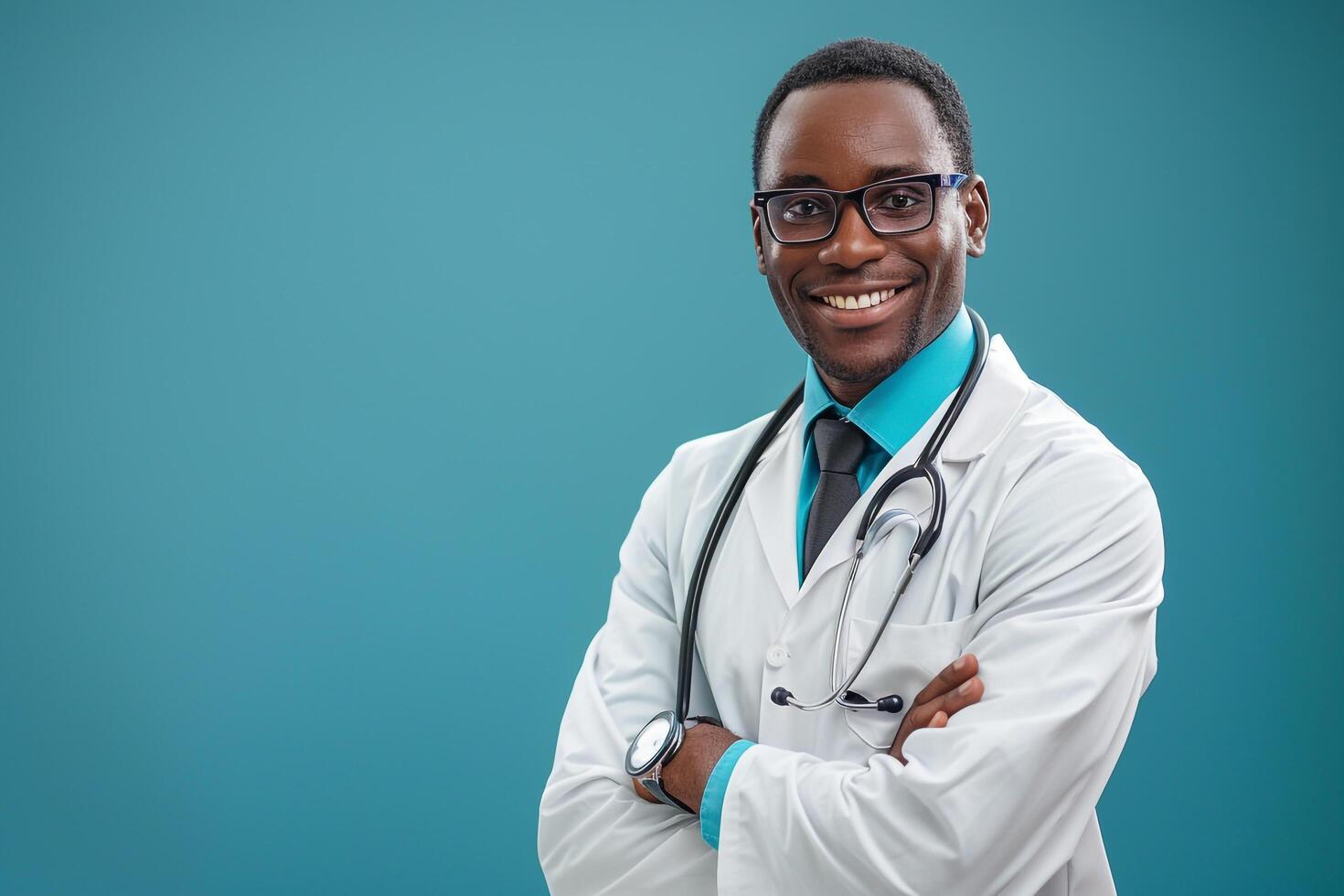 Male Doctor with Friendly Smile in Medical Attire photo