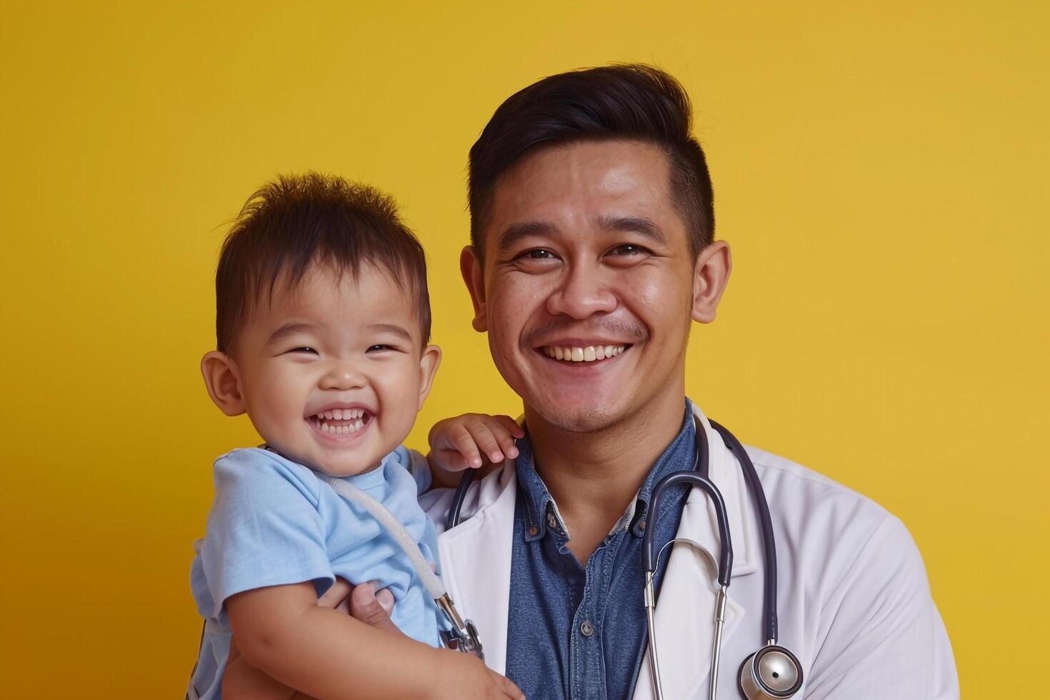 Pediatrician with Stethoscope and Smiling Child photo