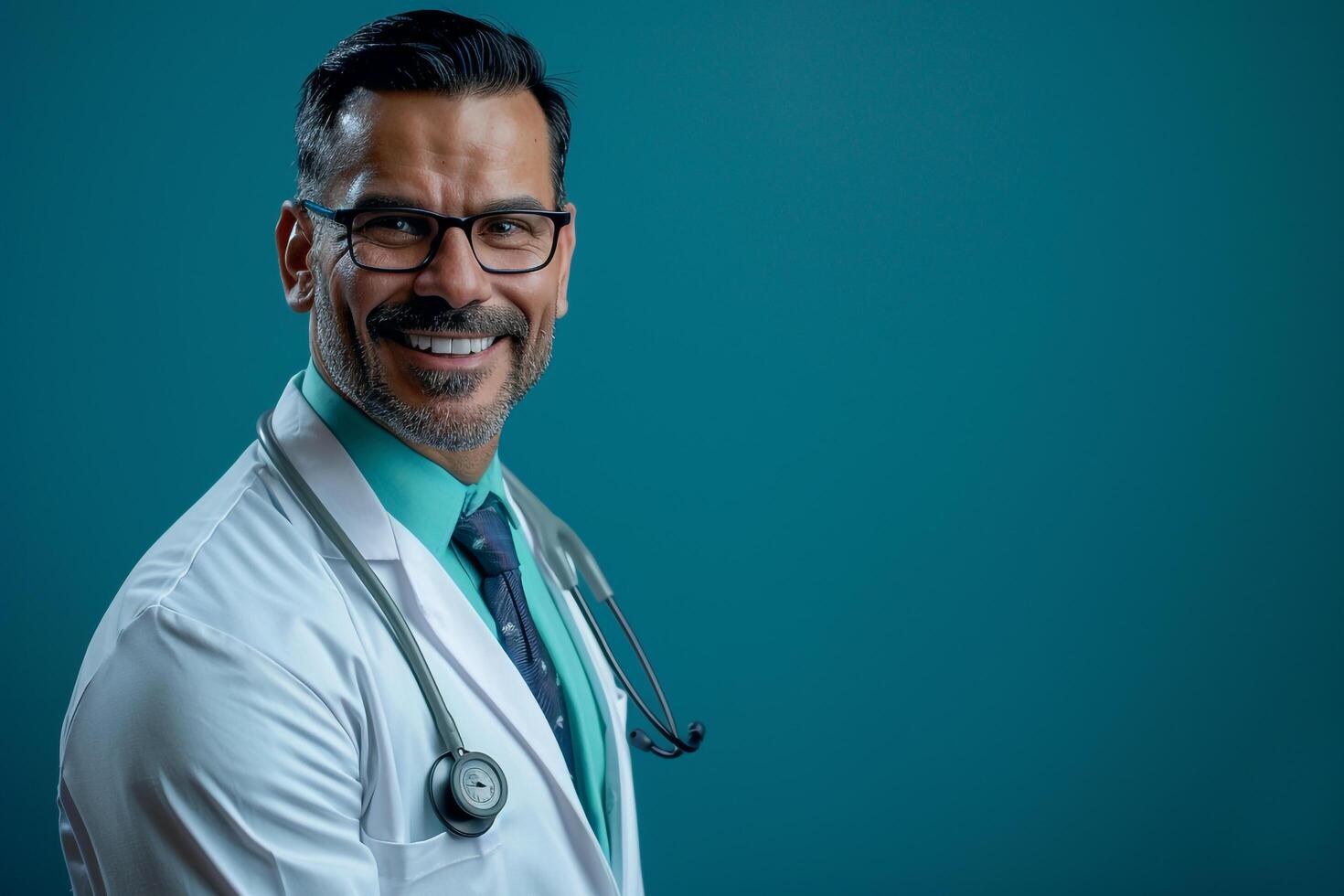 Male Doctor with Friendly Smile in Medical  Background photo