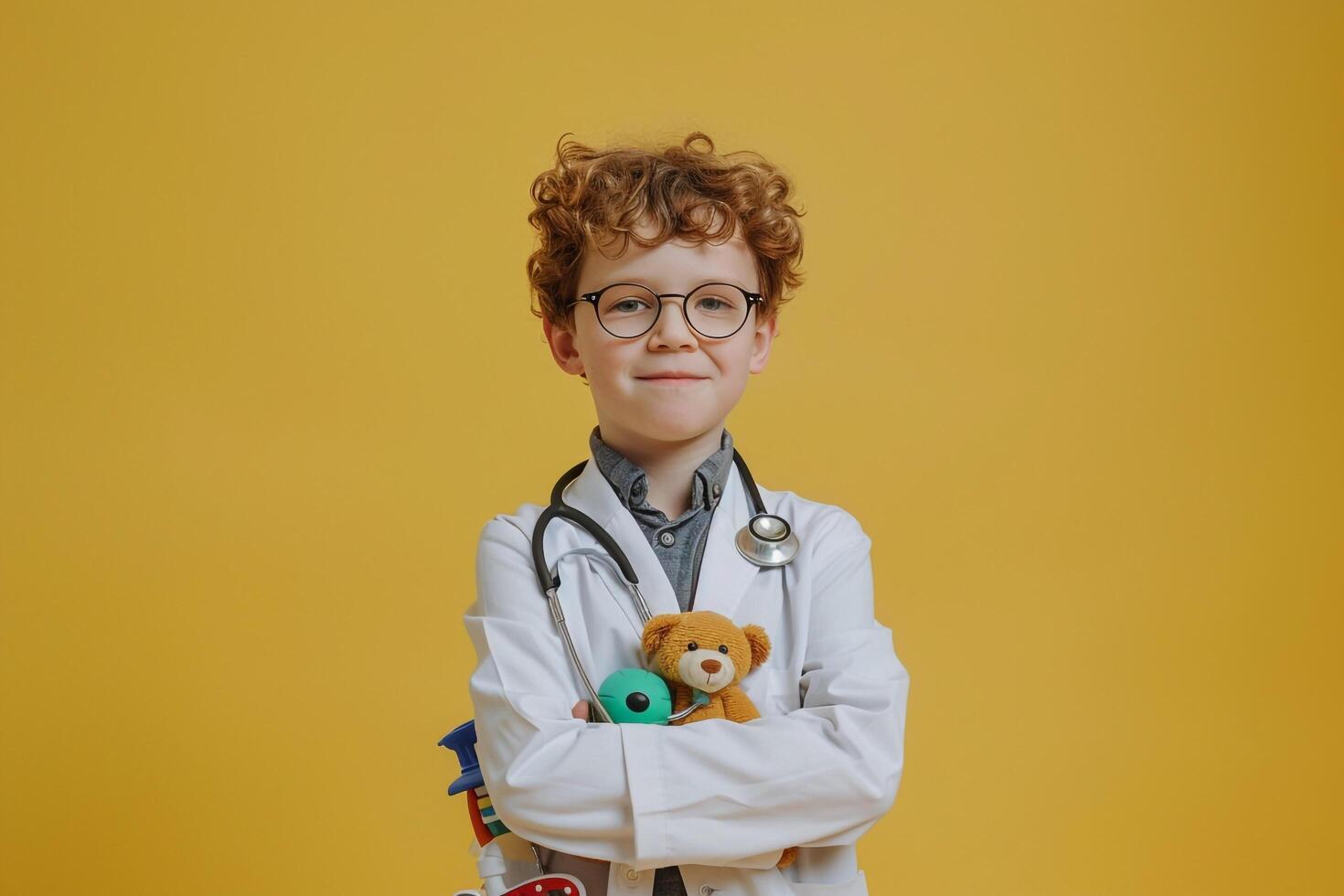 Pediatrician with Stethoscope and Toys in Child Friendly Clinic Background photo