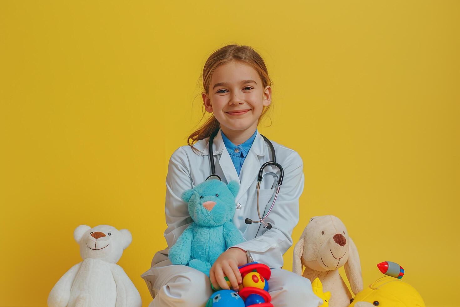 Pediatrician with Stethoscope and Toys in Pediatric Exam Room Background photo