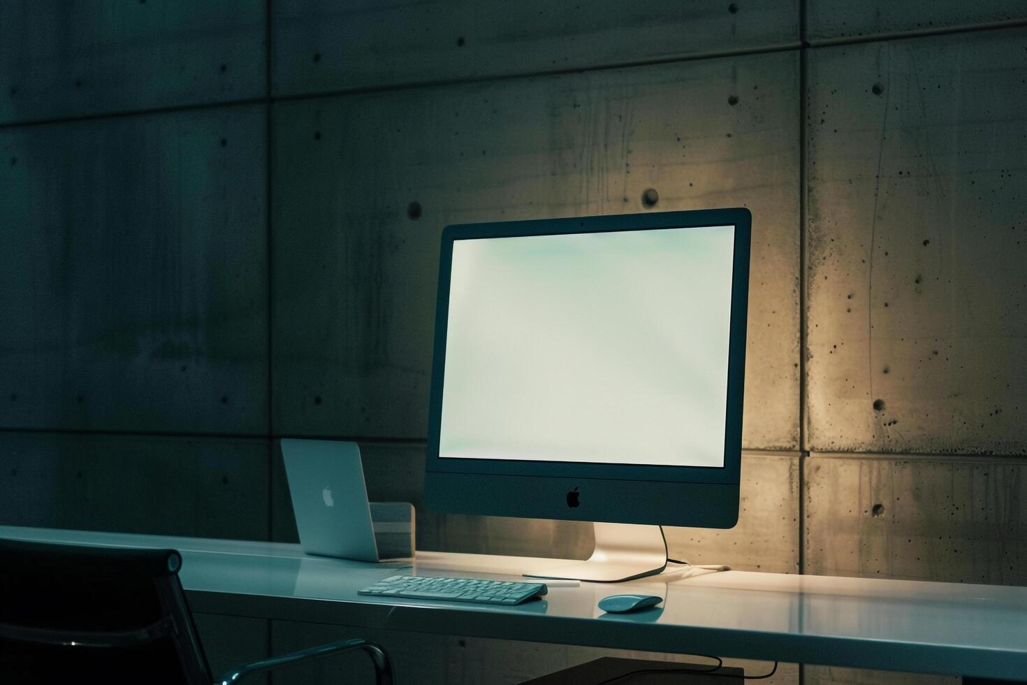 Computer Monitor Mockup on Brushed Metal Background for  and  Look photo