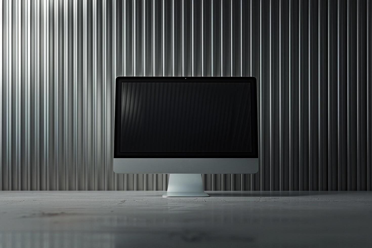 Computer Monitor Mockup on Brushed Metal Background for Tech and Digital Displays photo