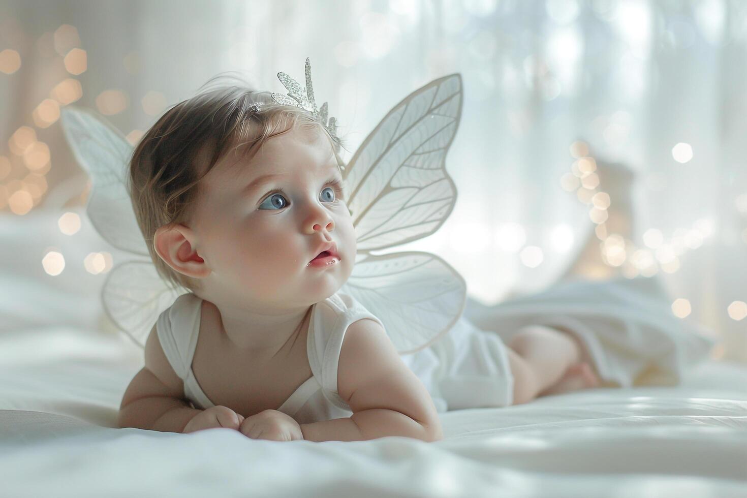 Baby with Enchanting Fairy Wings and Cute Costume  Background photo