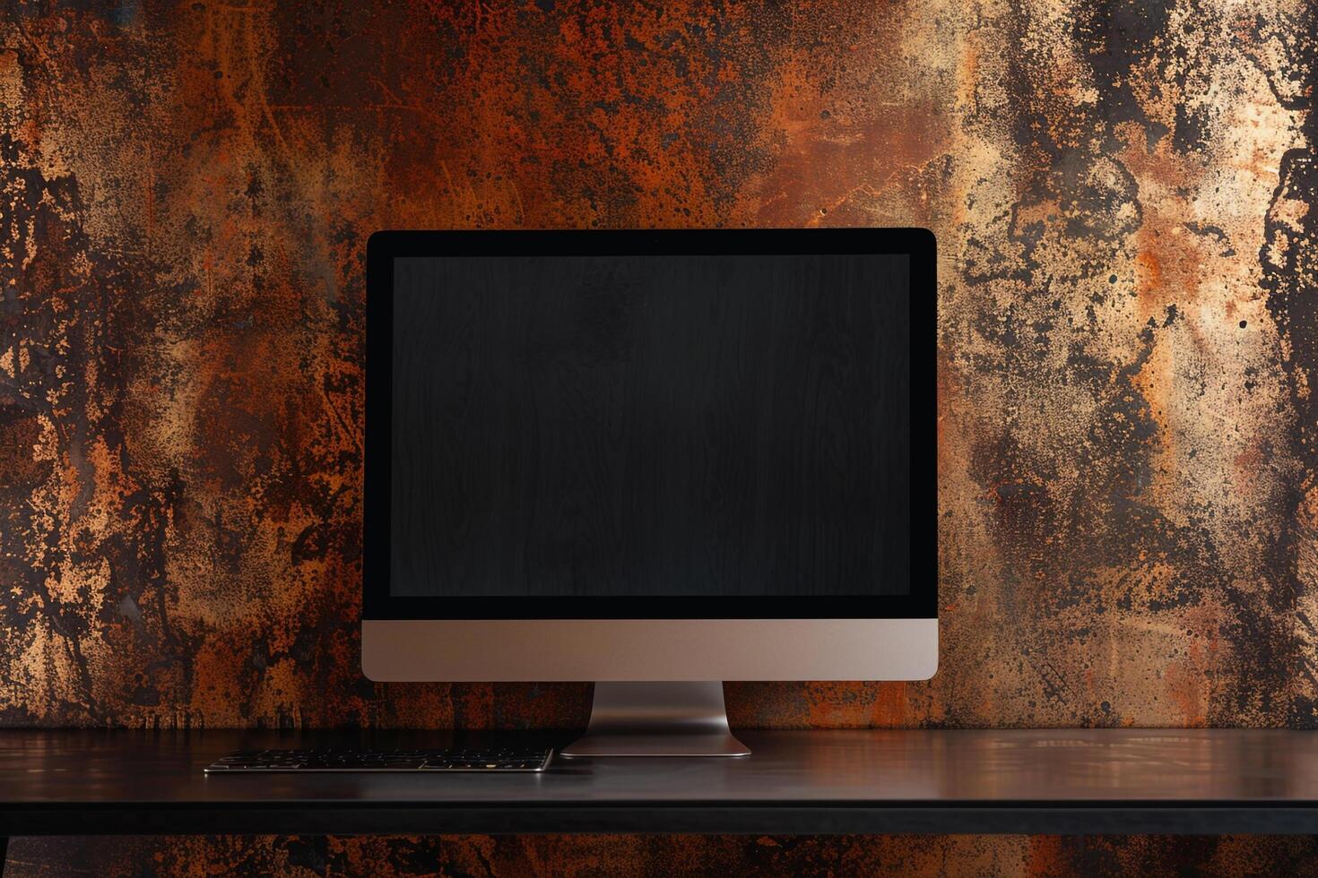 Computer Monitor Mockup on Metallic Bronze Background for High End Technology Presentation photo