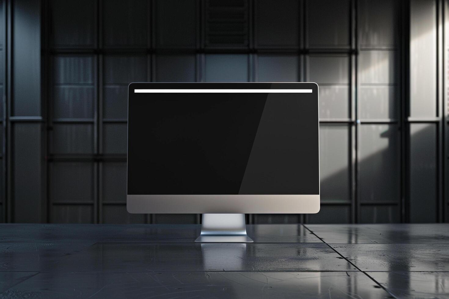 Computer Monitor Mockup on Metallic  Background for  Tech Design Presentation photo