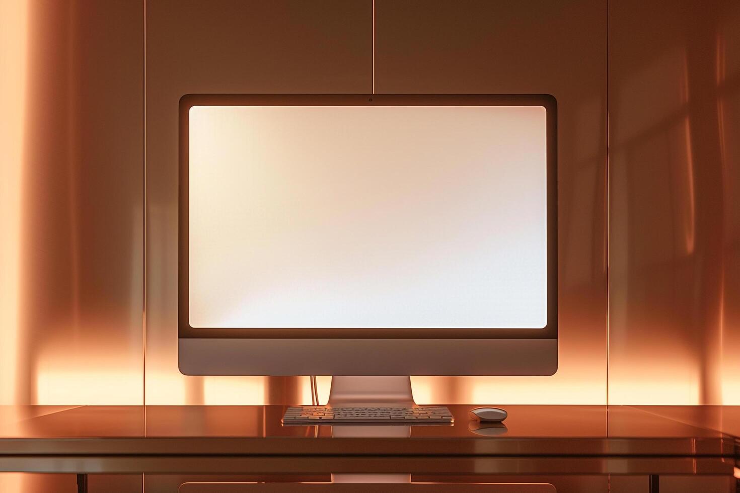 Computer Monitor Mockup on Metallic Bronze Background for  Tech Presentation photo