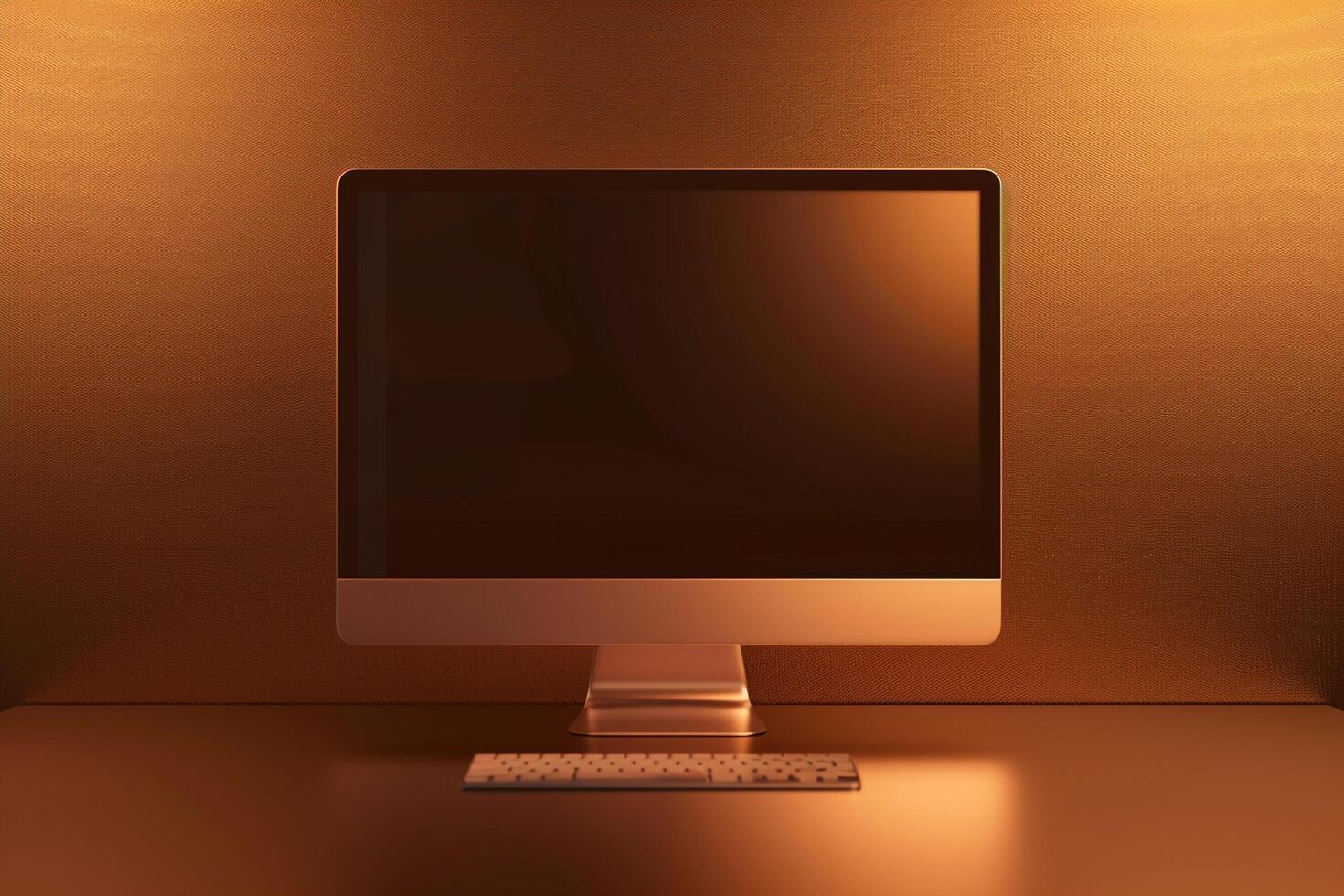 Computer Monitor Mockup Screen on Metallic Bronze Background for  Tech Design photo