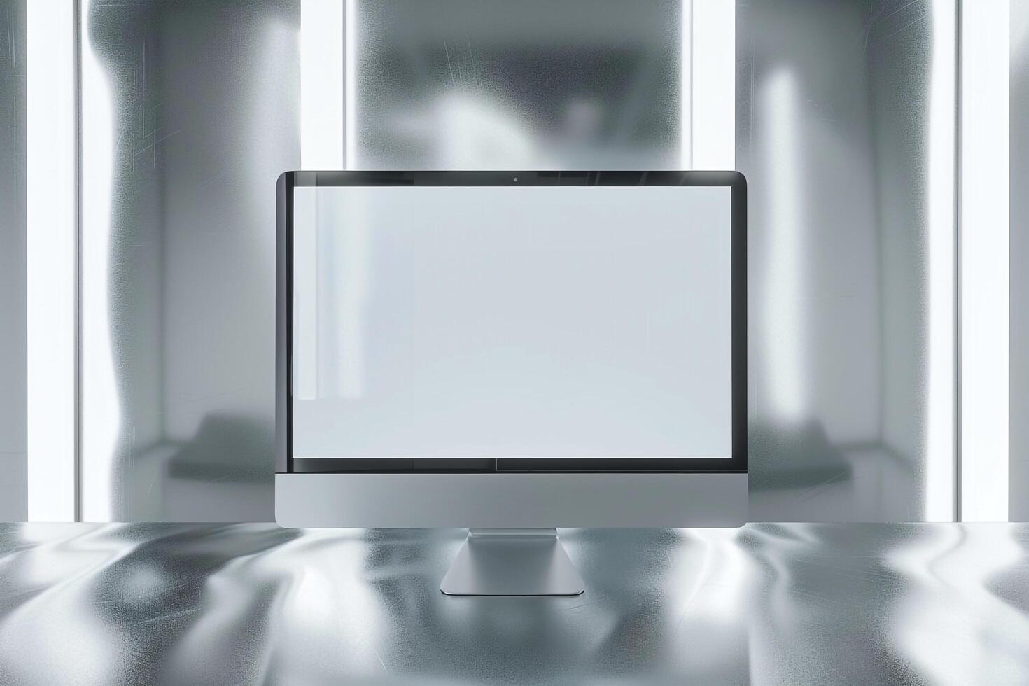 Computer Monitor Mockup Screen on Metallic  Background for High End Tech Presentation photo