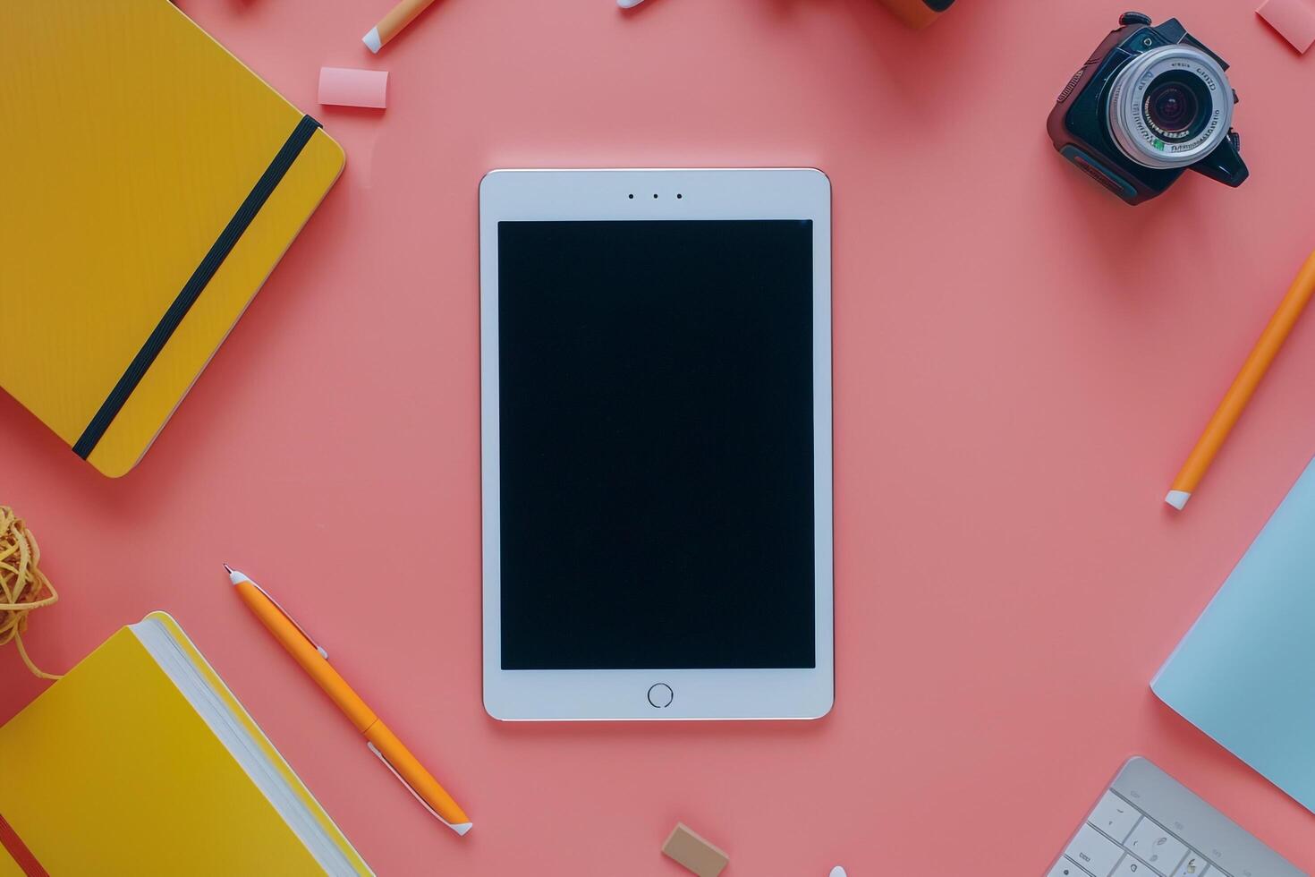 Tablet screen mockup with ist background emphasizing tech versatility and  design elements for innovative solutions background photo