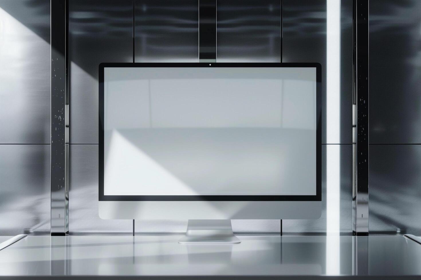 Computer Monitor Mockup Screen on Metallic  Background for  Tech Visuals photo