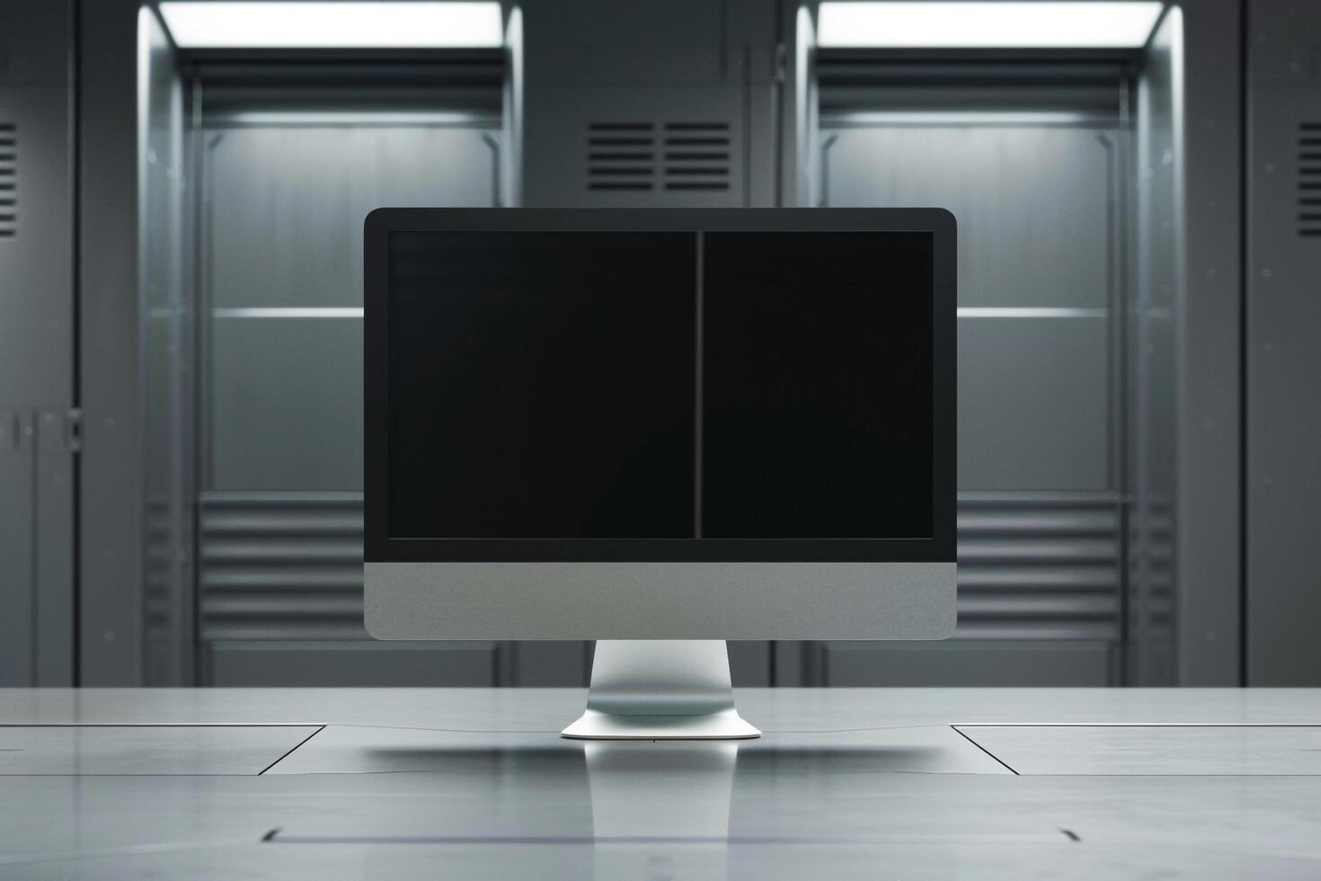 Computer Monitor Mockup Screen on Metallic  Background for  and  Tech Design photo