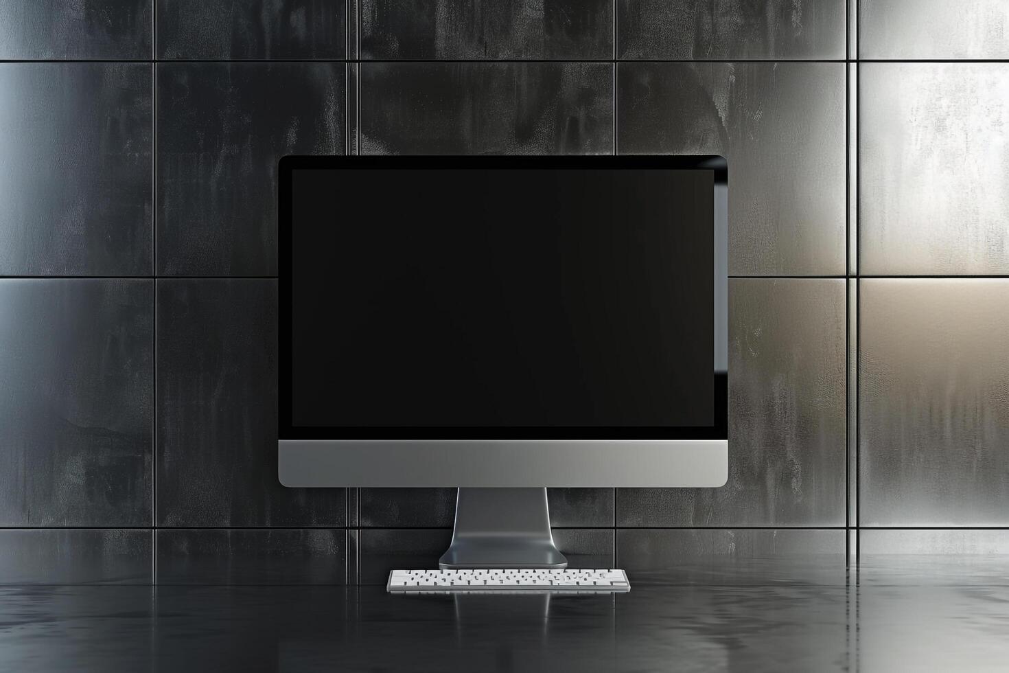 Computer Monitor Mockup Screen on Metallic  Background for Stylish and Contemporary Tech Design photo