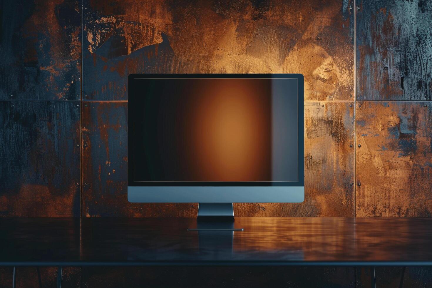 Computer Monitor Mockup Screen on Metallic Bronze Background for Sophisticated Tech Visuals photo