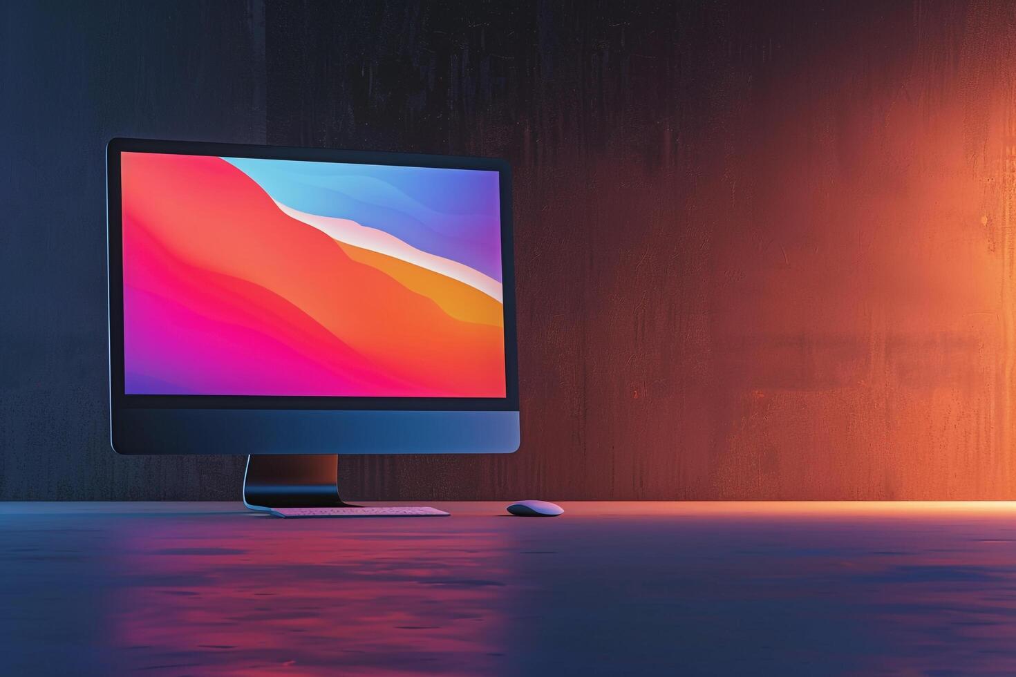 Computer Monitor Mockup Screen on Metallic Bronze Background for  Tech Design photo