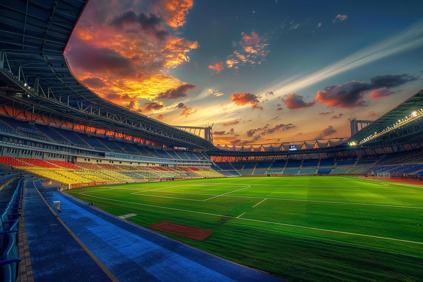 Spacious Soccer Stadium with Empty Stands and  Background photo