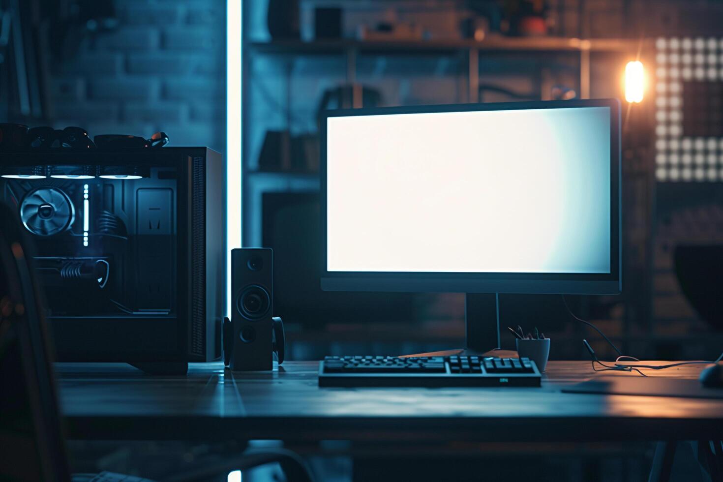 High Tech Desktop Computer Mockup Background photo
