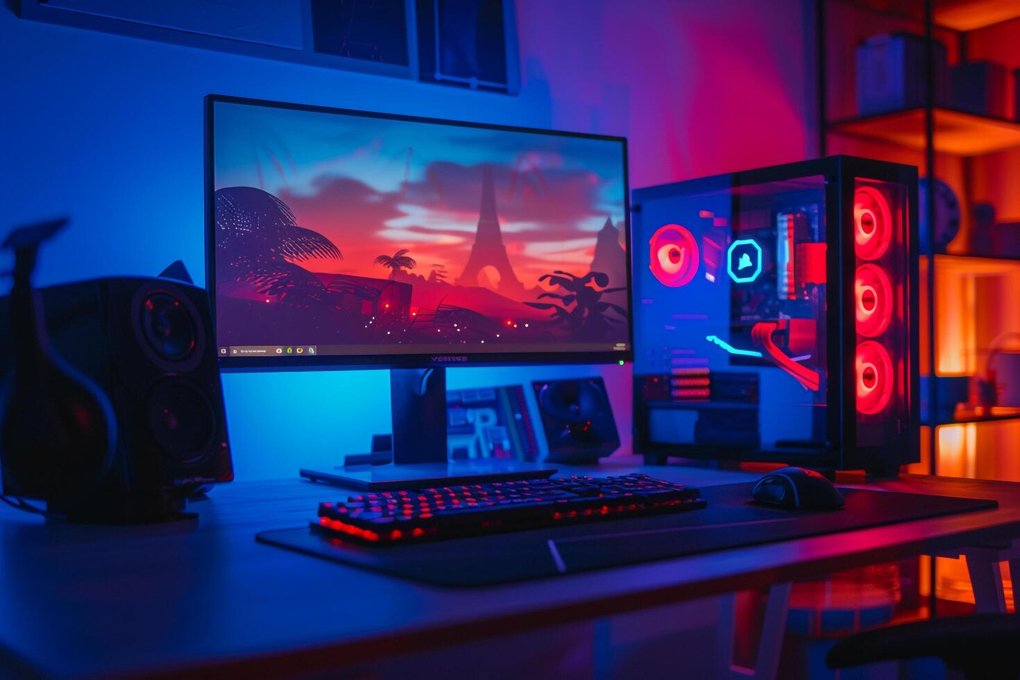 Futuristic Desktop Computer Mockup Background photo