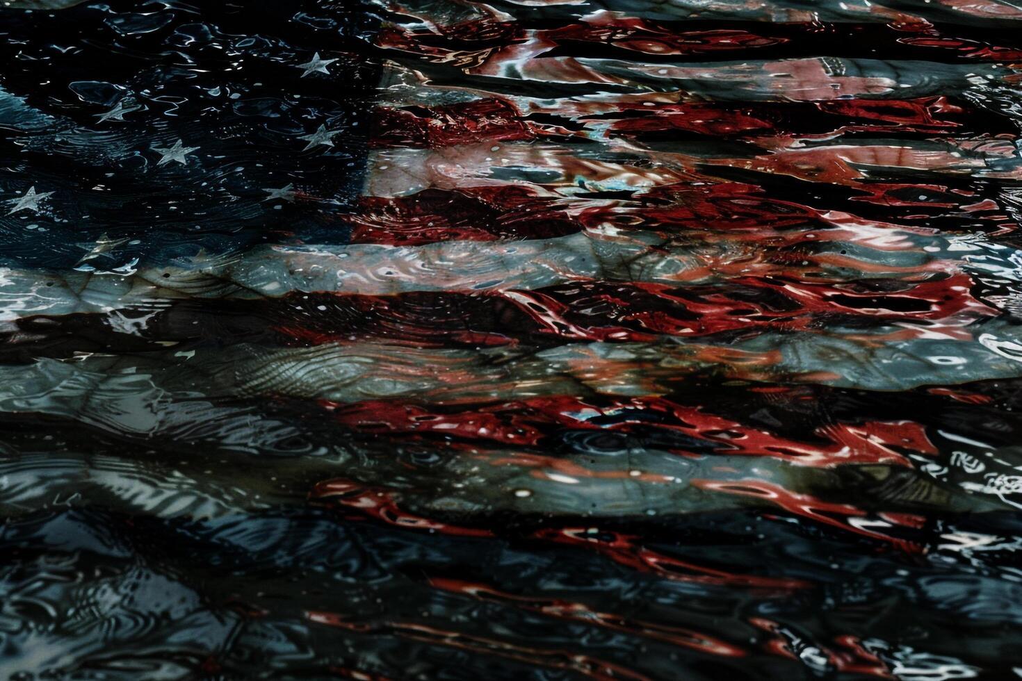 American flag reflected in water with ripples creating an artistic and distorted effect photo
