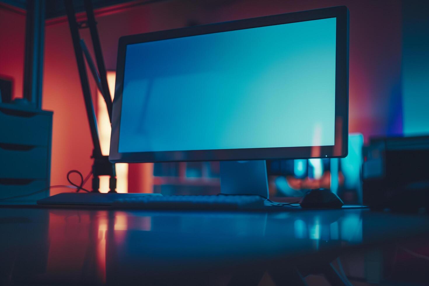 Futuristic Desktop Computer Mockup Background photo