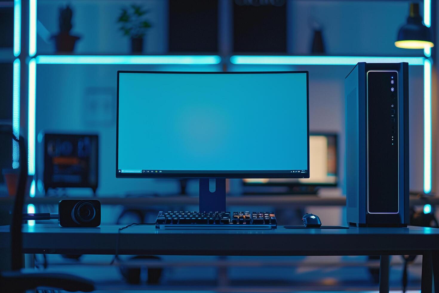 Futuristic Desktop Computer Mockup Background photo