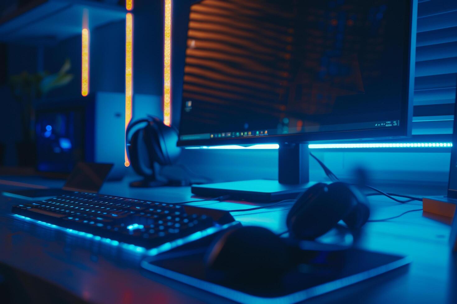 Futuristic Desktop Computer Mockup  Background photo