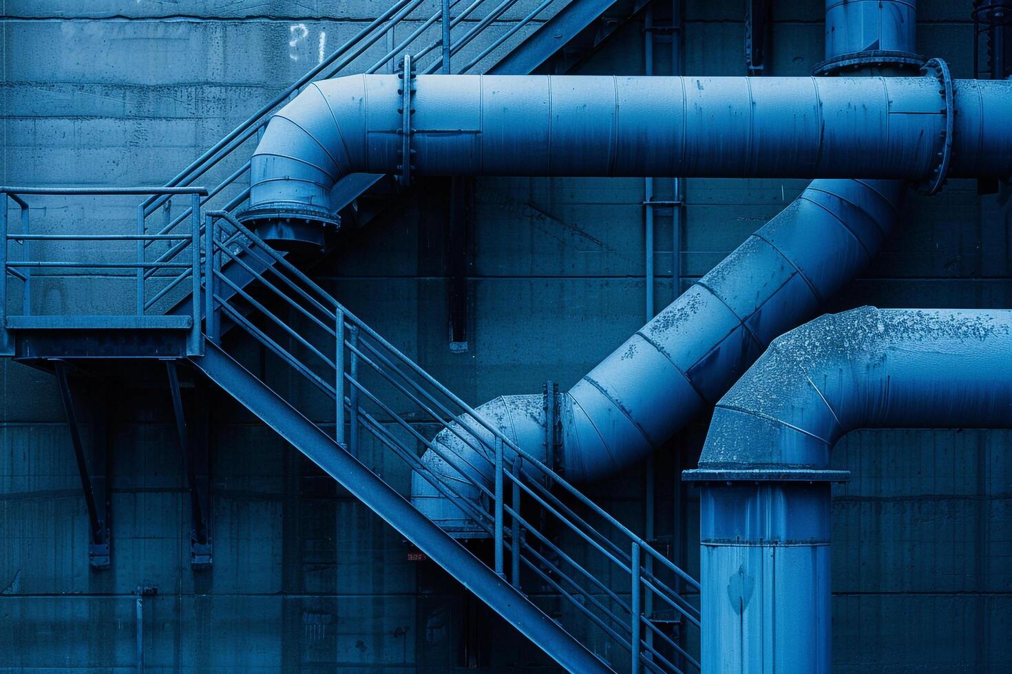 Industrial Pipes with Blue Textured Steel Background photo