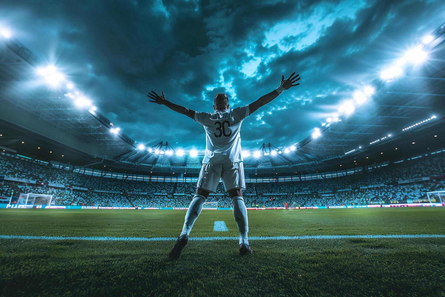 Soccer Player Celebrating Goal with Empty Stands Dynamic photo
