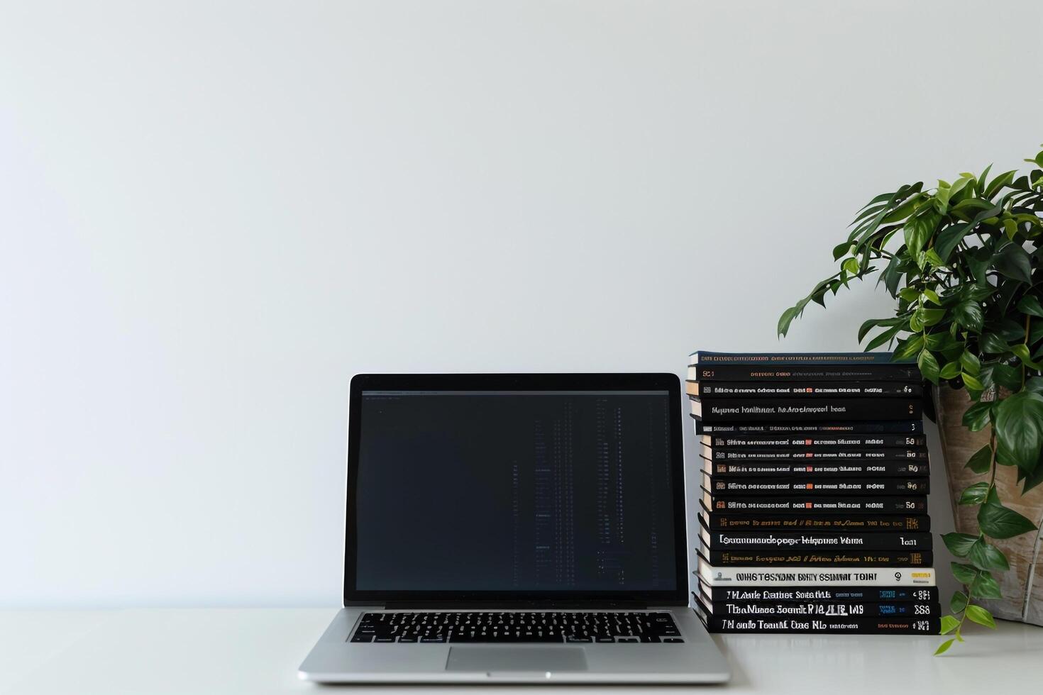 Laptop Mockup with Coding Books on Desk   Stylish and Effective Workspace Background photo