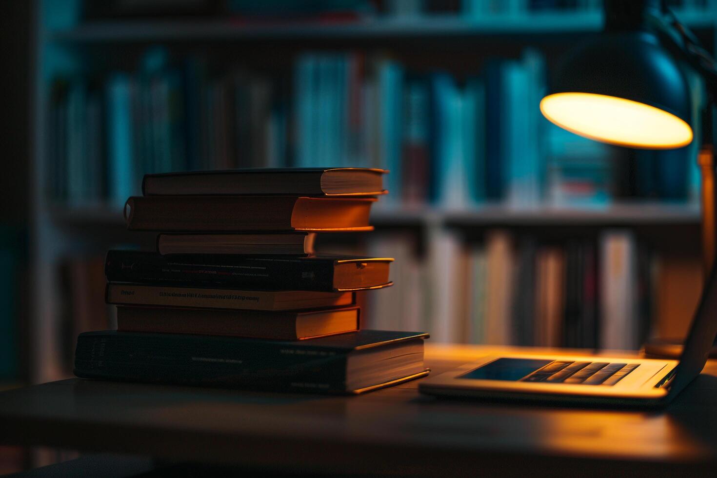 Programmers Desk with Laptop and Coding Books    and Functional Background photo