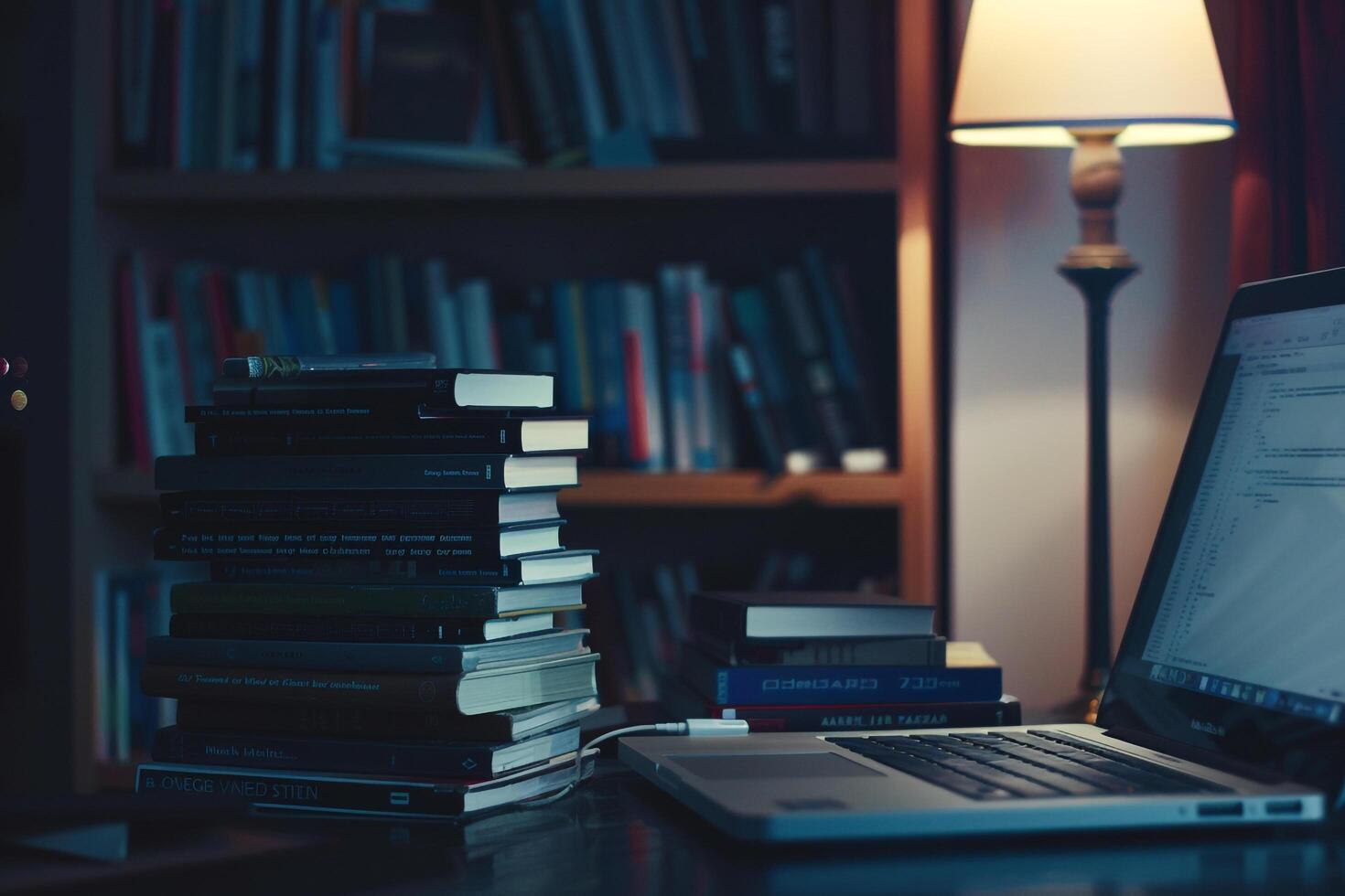 Programmers Desk with Laptop and Coding Books for Productive Work Background photo