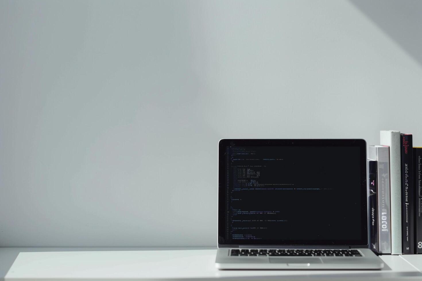 Laptop Mockup with Coding Books for Professional Setup Background photo