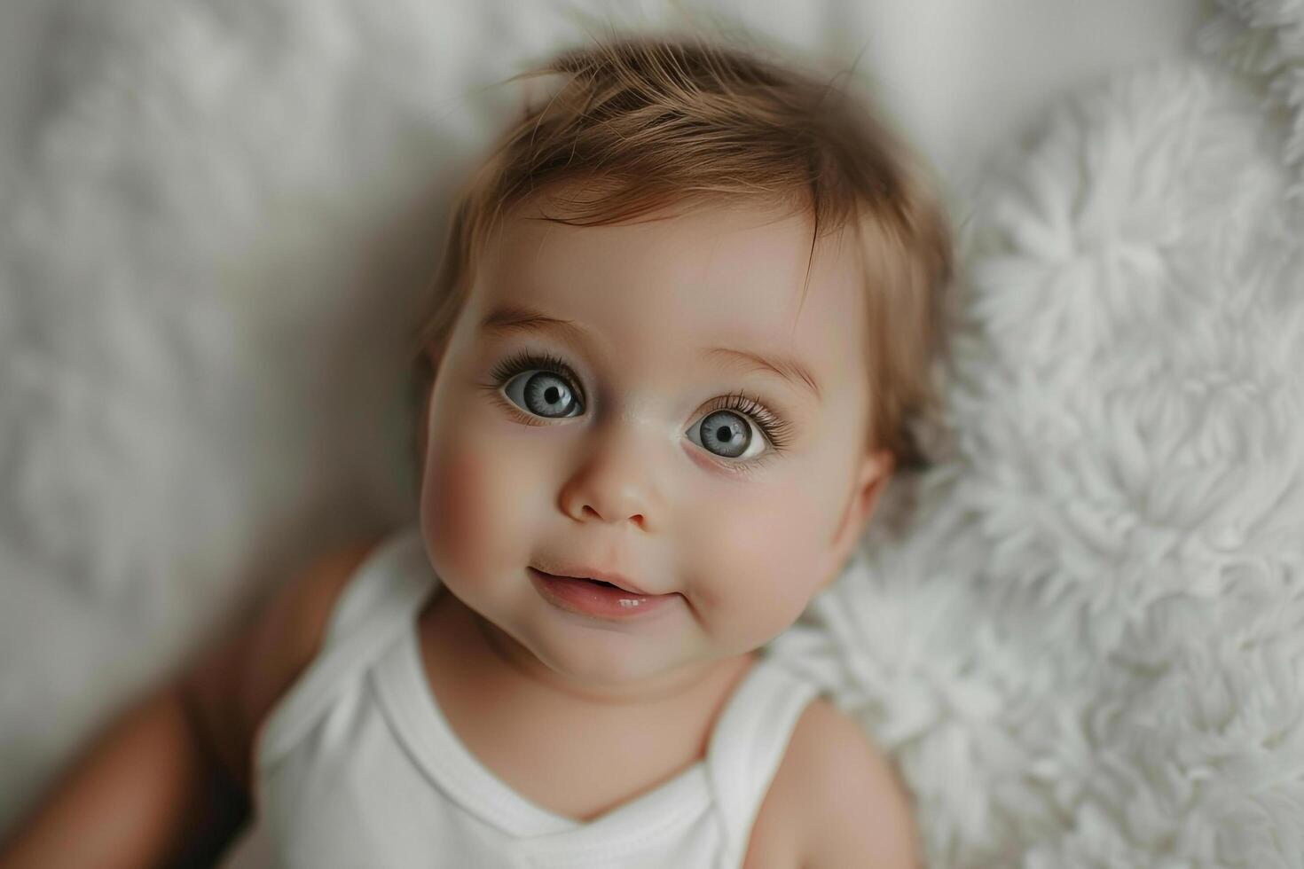 Babys face with a  background emphasizing innocence photo
