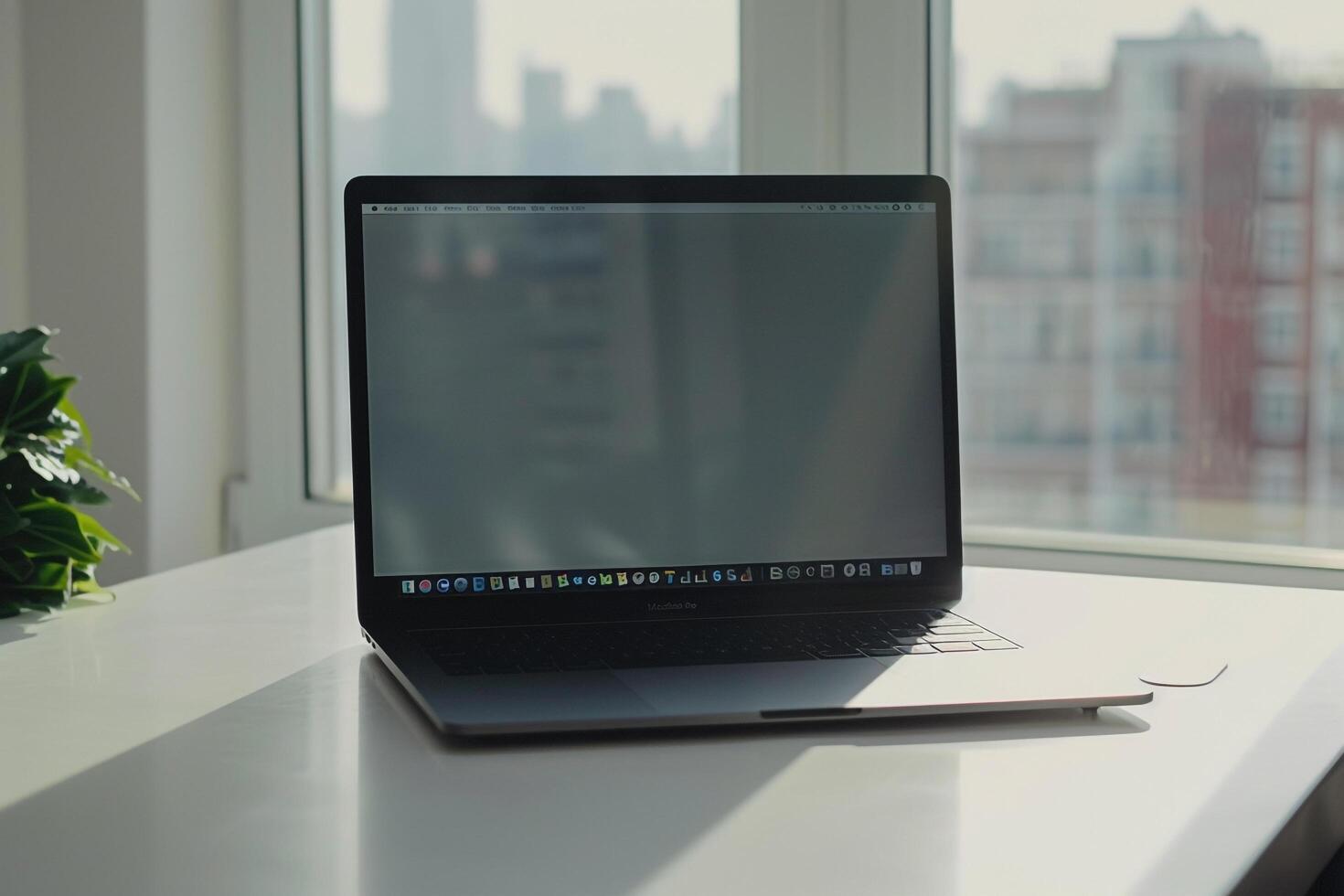 Productivity with Laptop Mockup Background on white desk setup photo
