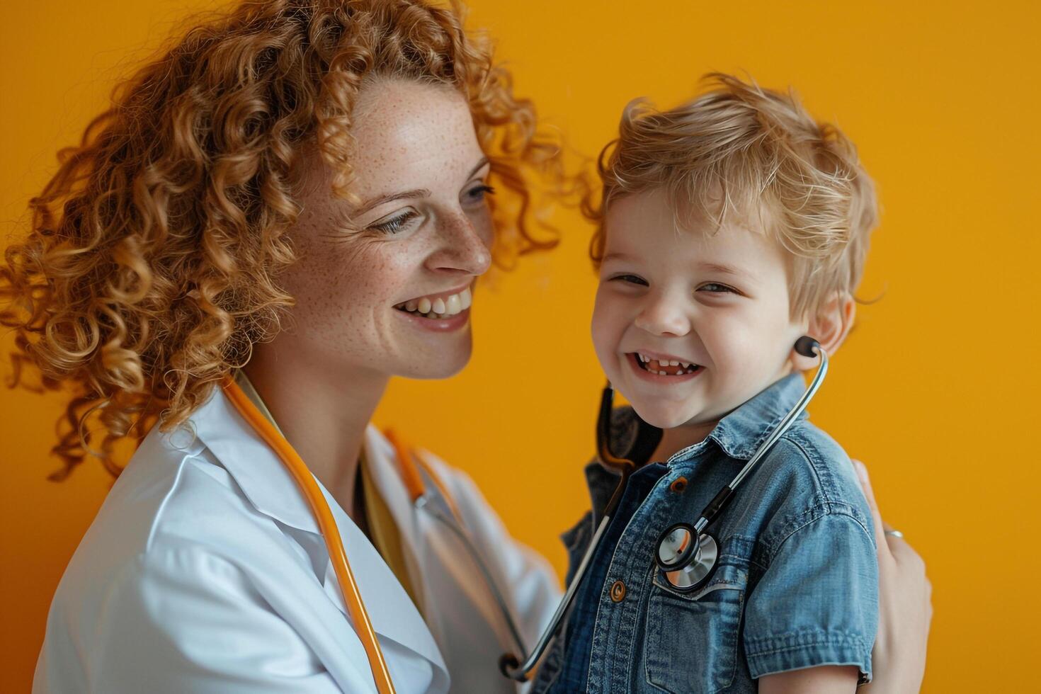 Pediatrician with Stethoscope and Smiling Child photo