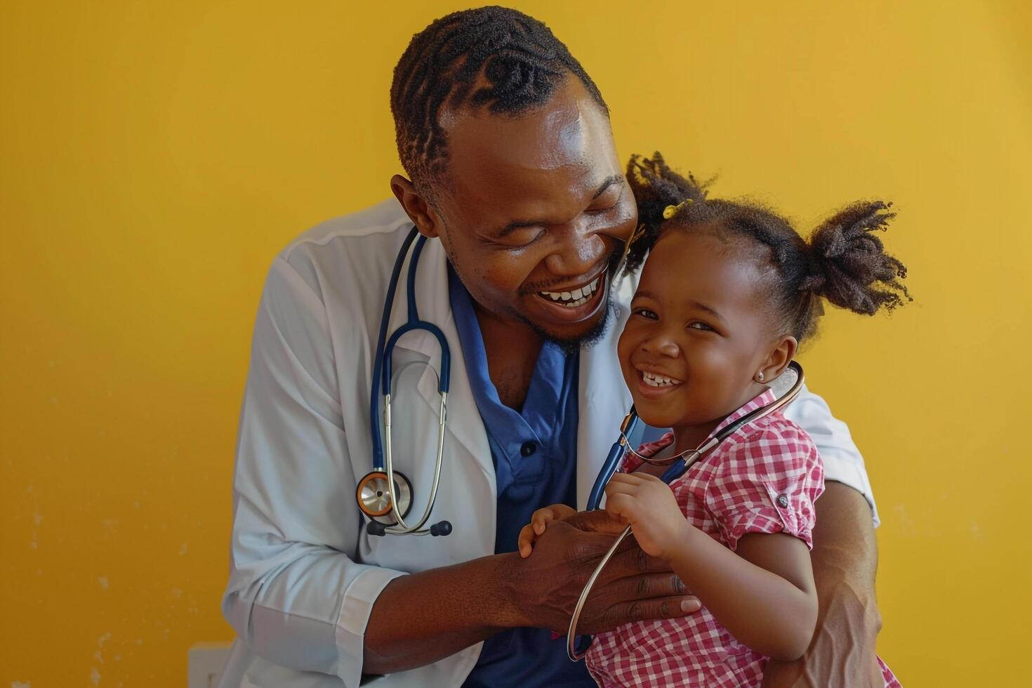 Pediatrician with Stethoscope and Smiling Child photo