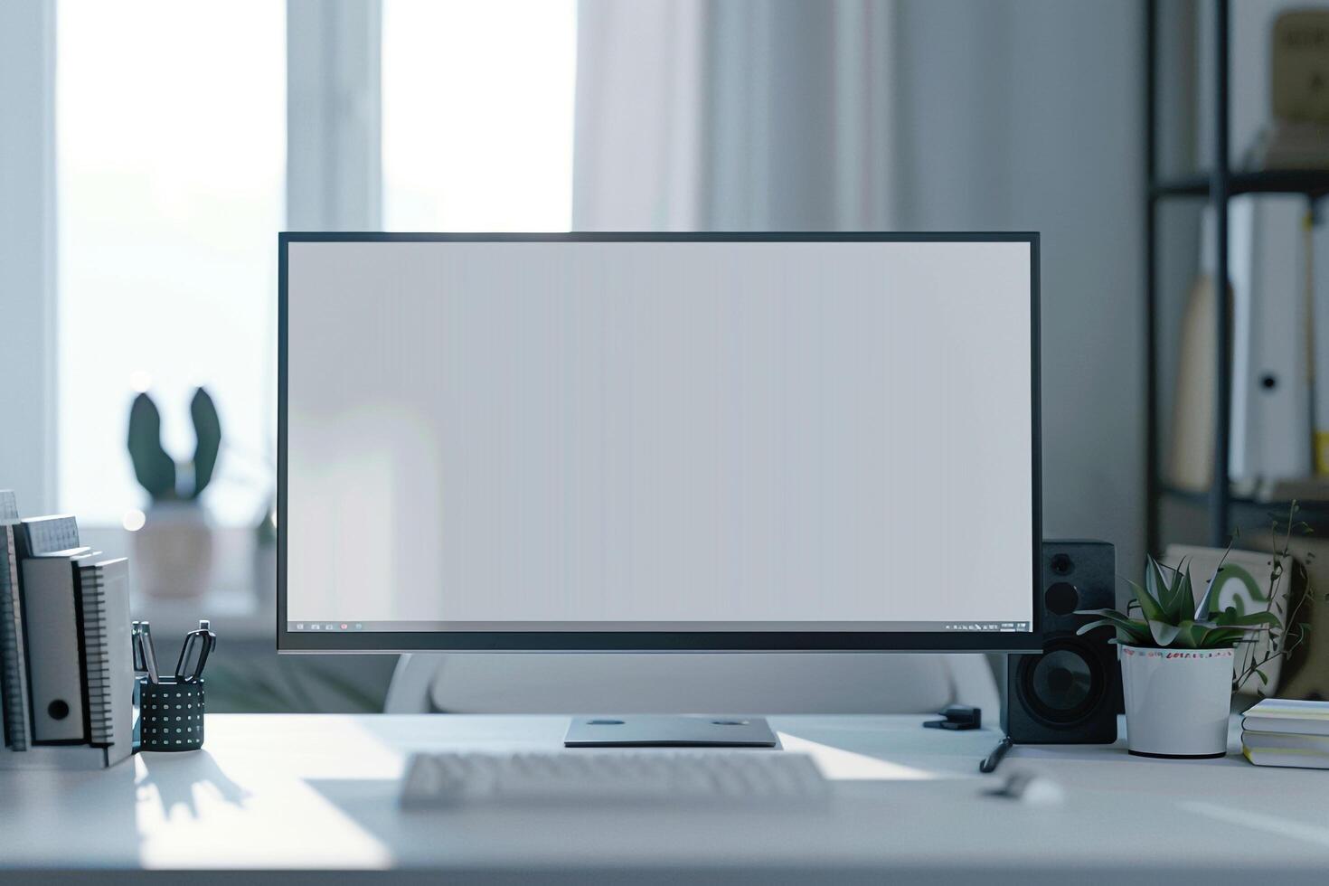 Computer Mockup Background on a White Desk with Study Materials Nearby Concentrated Computer Background photo