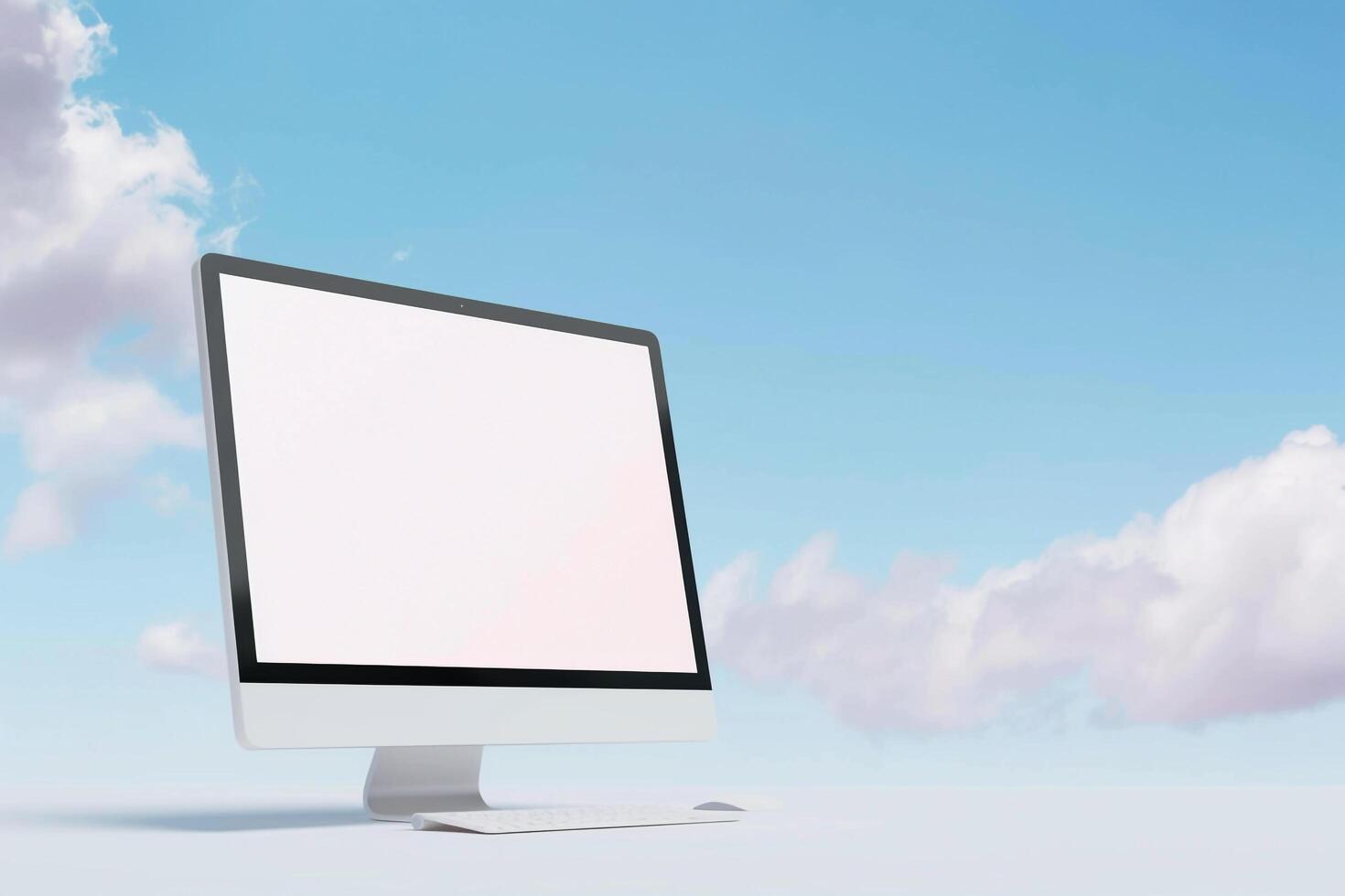 Computer Monitor Mockup Screen on  Sky Background photo
