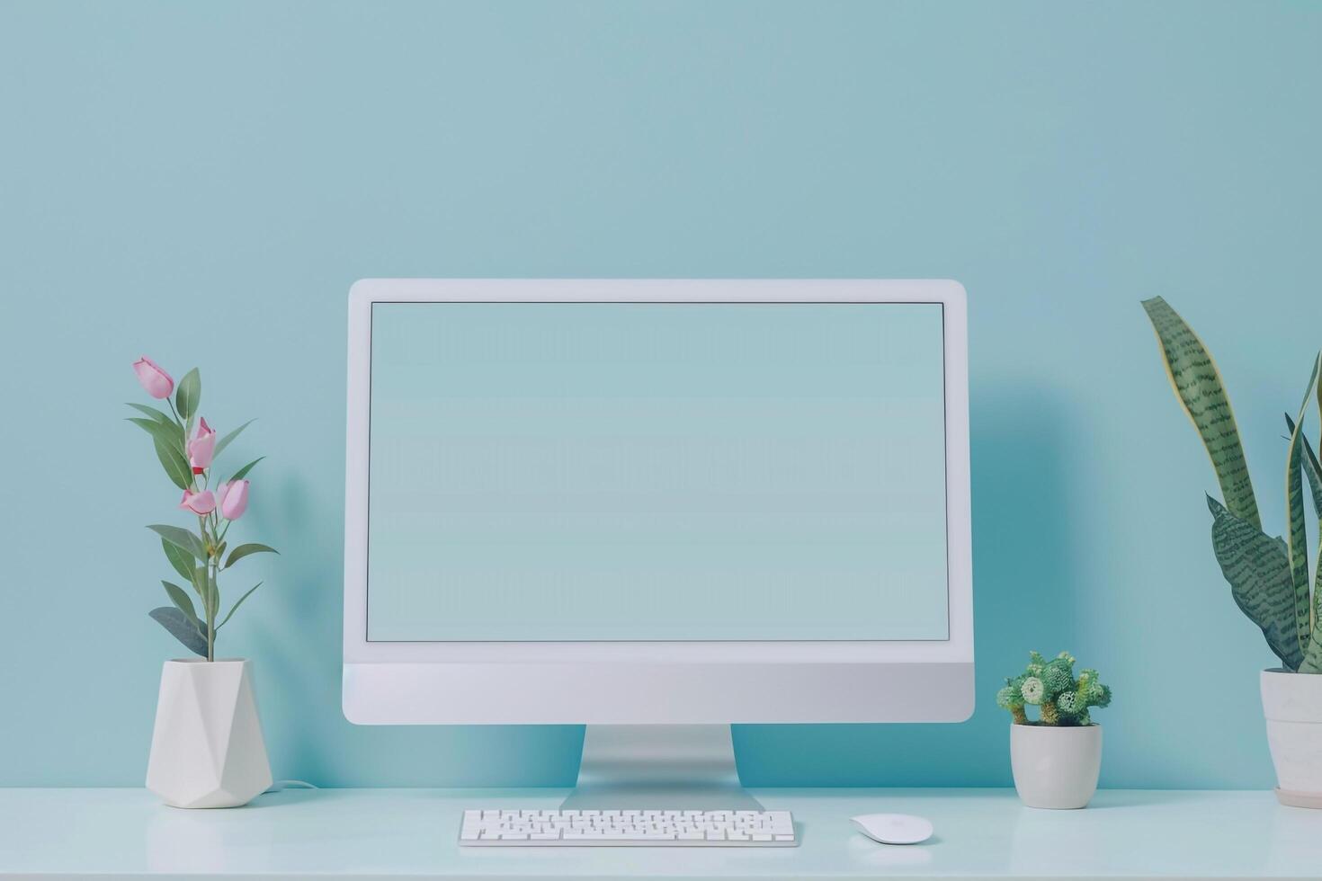 Computer Monitor Mockup Screen on Light Sky Background photo