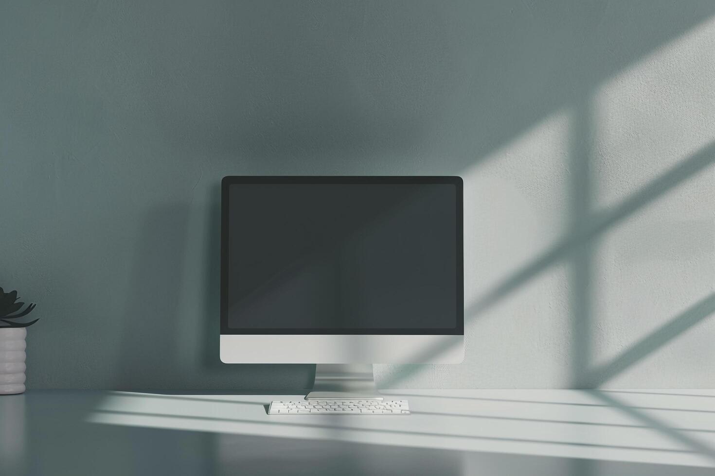 Computer Monitor Mockup Screen on Light Grayish Background photo