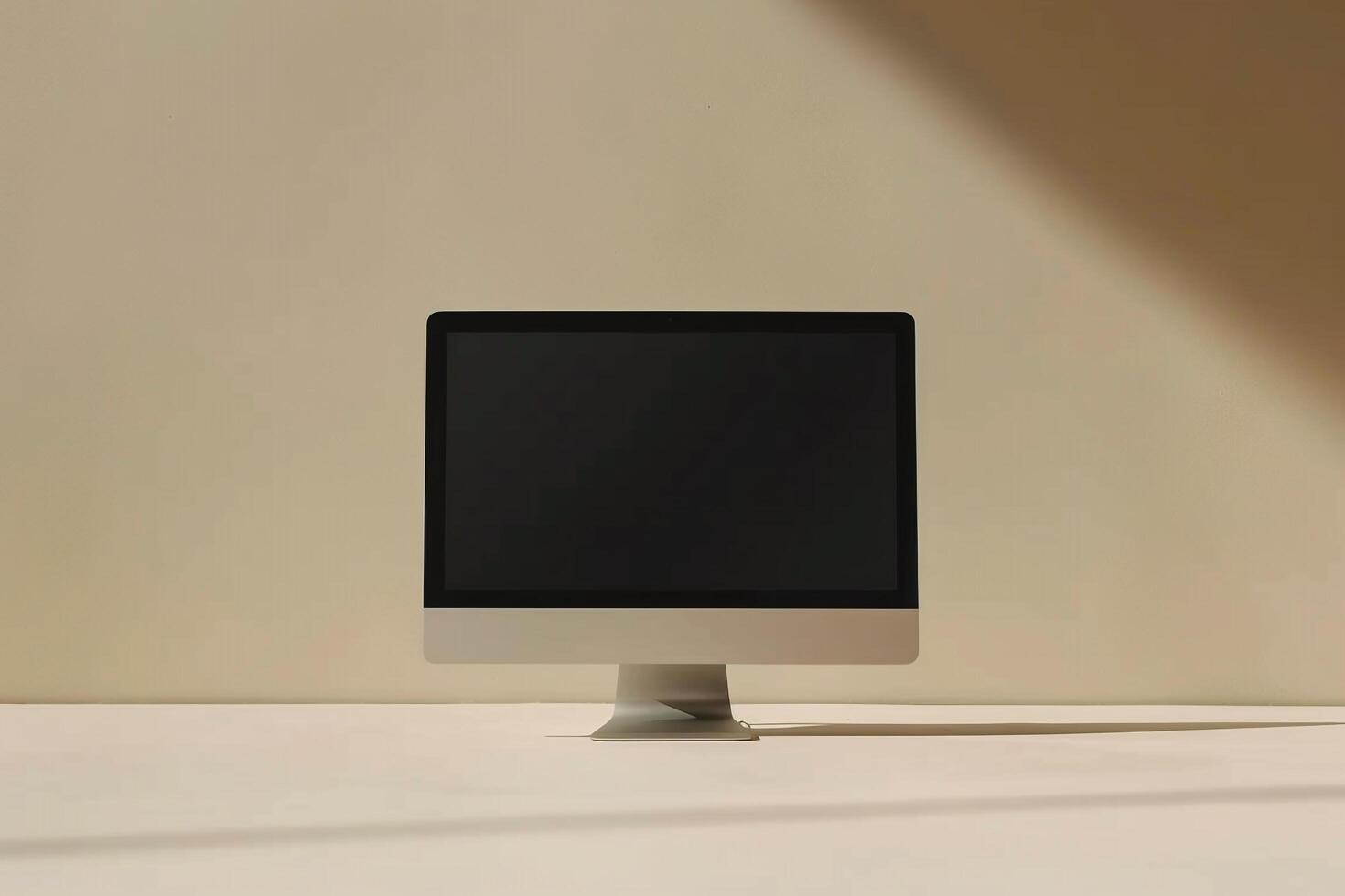 Light Beige Background with Computer Monitor Mockup Screen photo