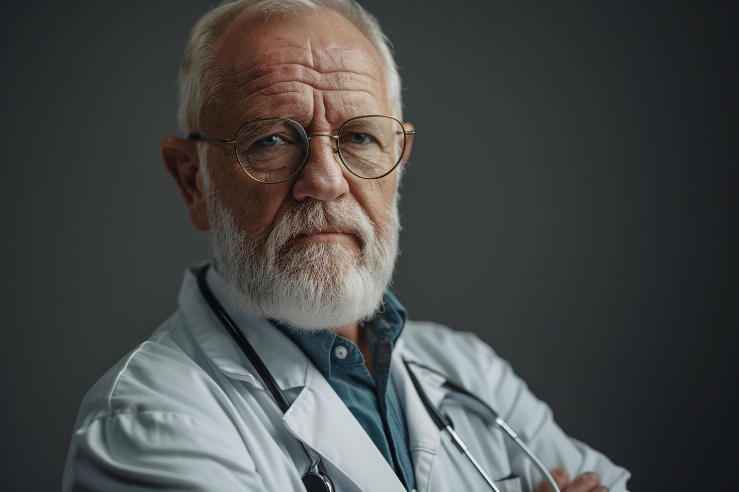 Elderly Doctor with Desktop Setup in a Professional Background photo