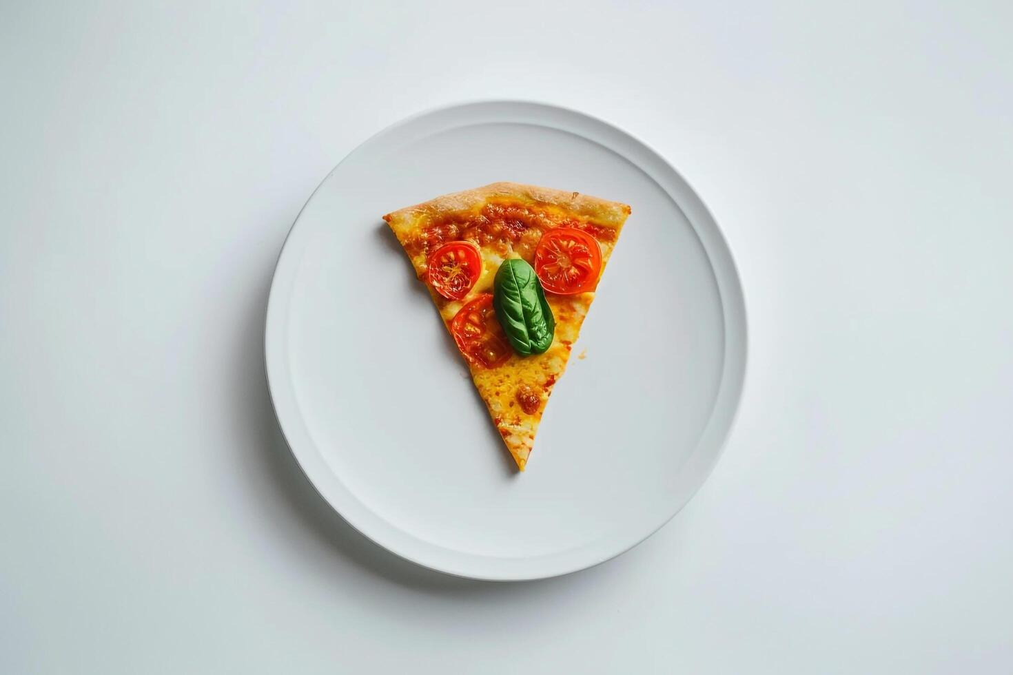 Single Slice of Margherita Pizza on   White Plate with Textured s photo
